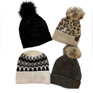 Variety of beanies, 3 Pom 1 beanie